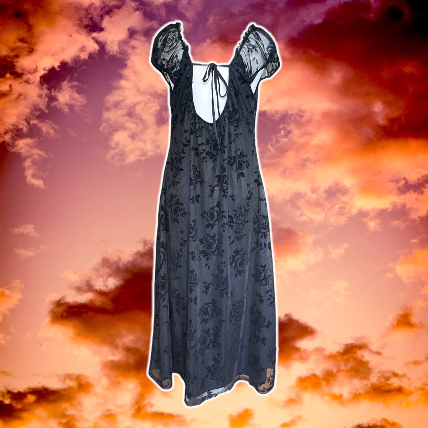 Black Chiffon Velvet Floral Dress - Size XL