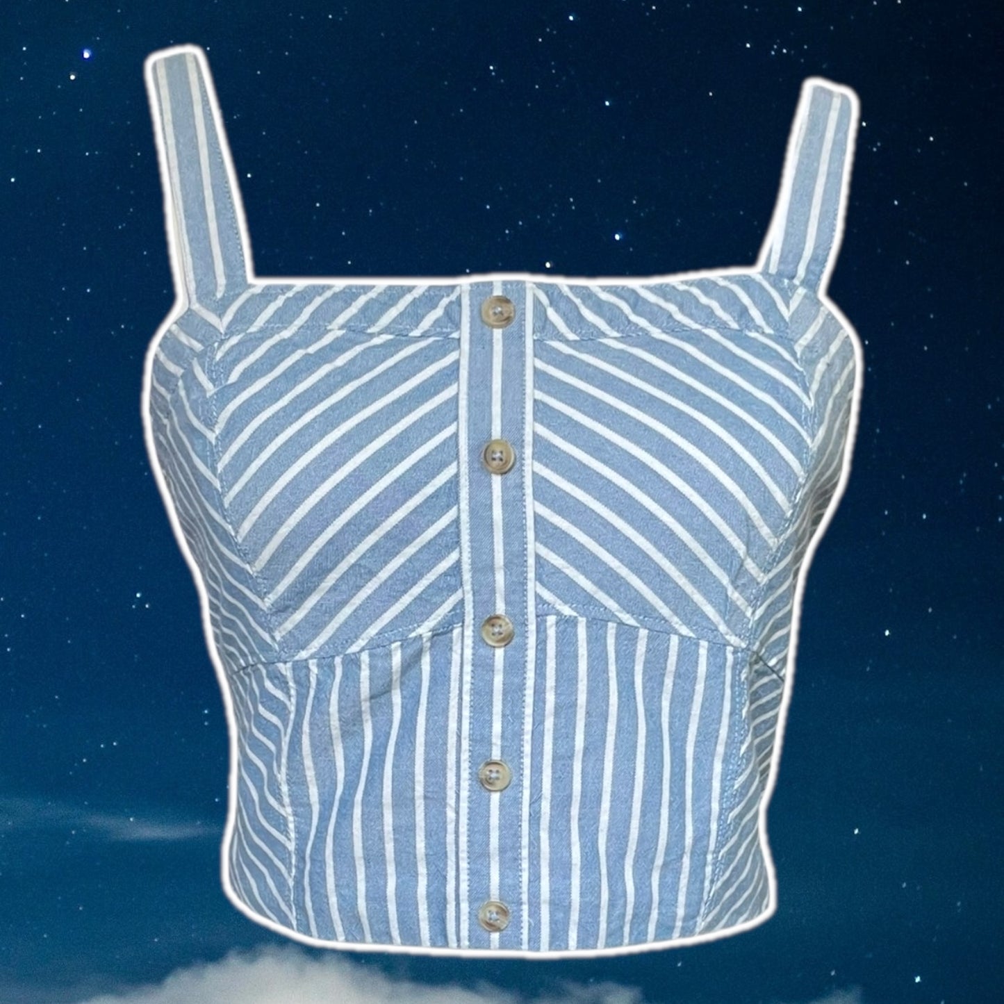 Blue & White Cotton Pinstripe Crop Top - Size S