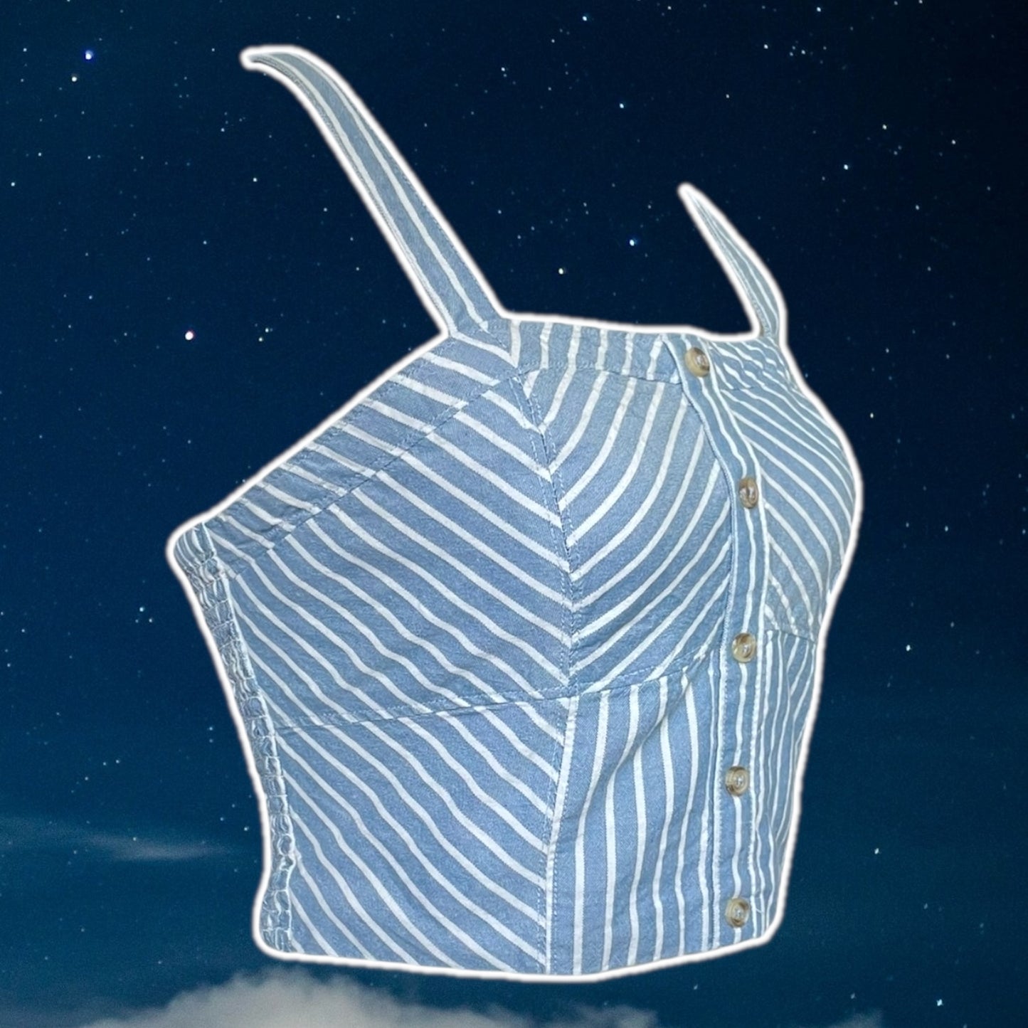 Blue & White Cotton Pinstripe Crop Top - Size S