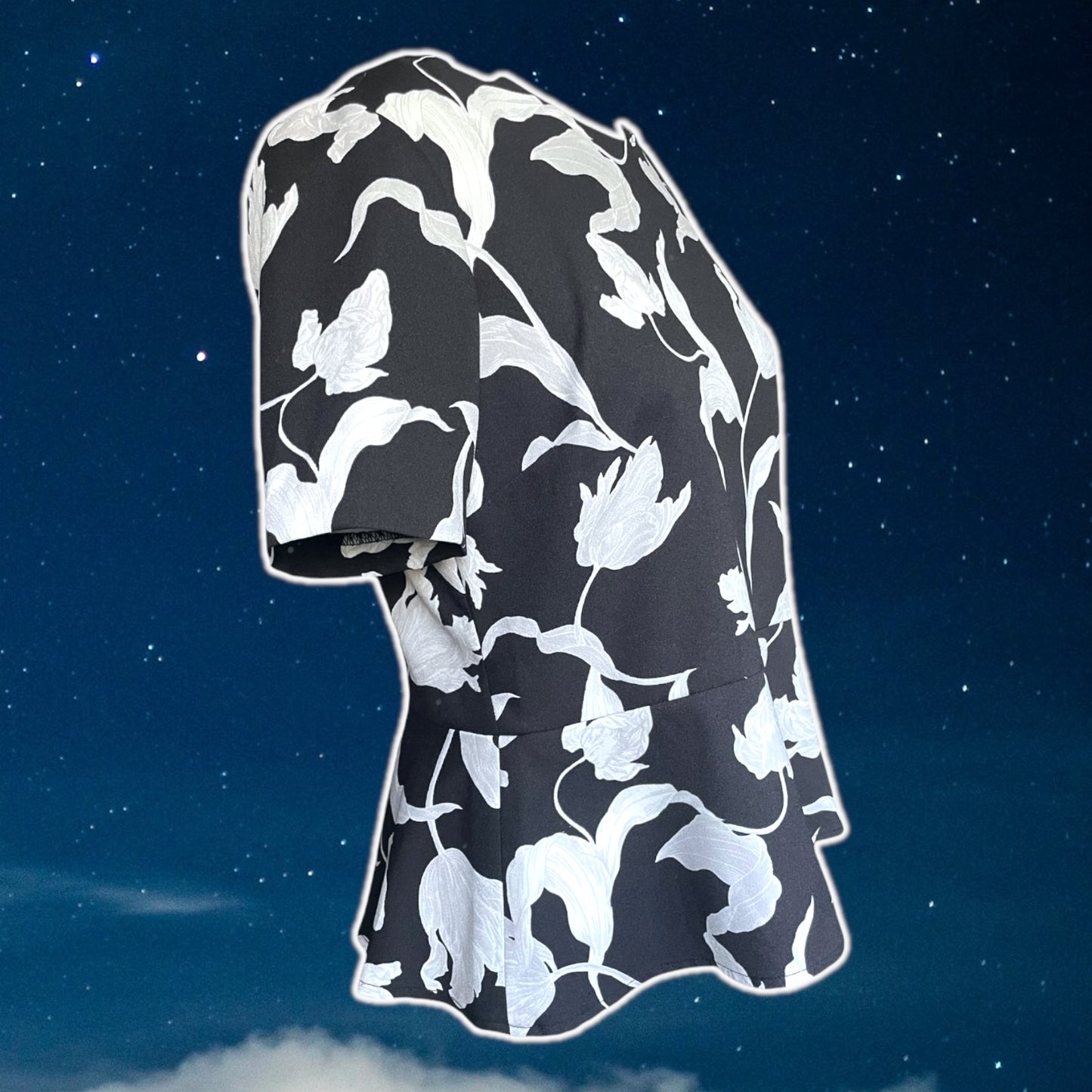 Black & White Floral Peplum Top - Size S