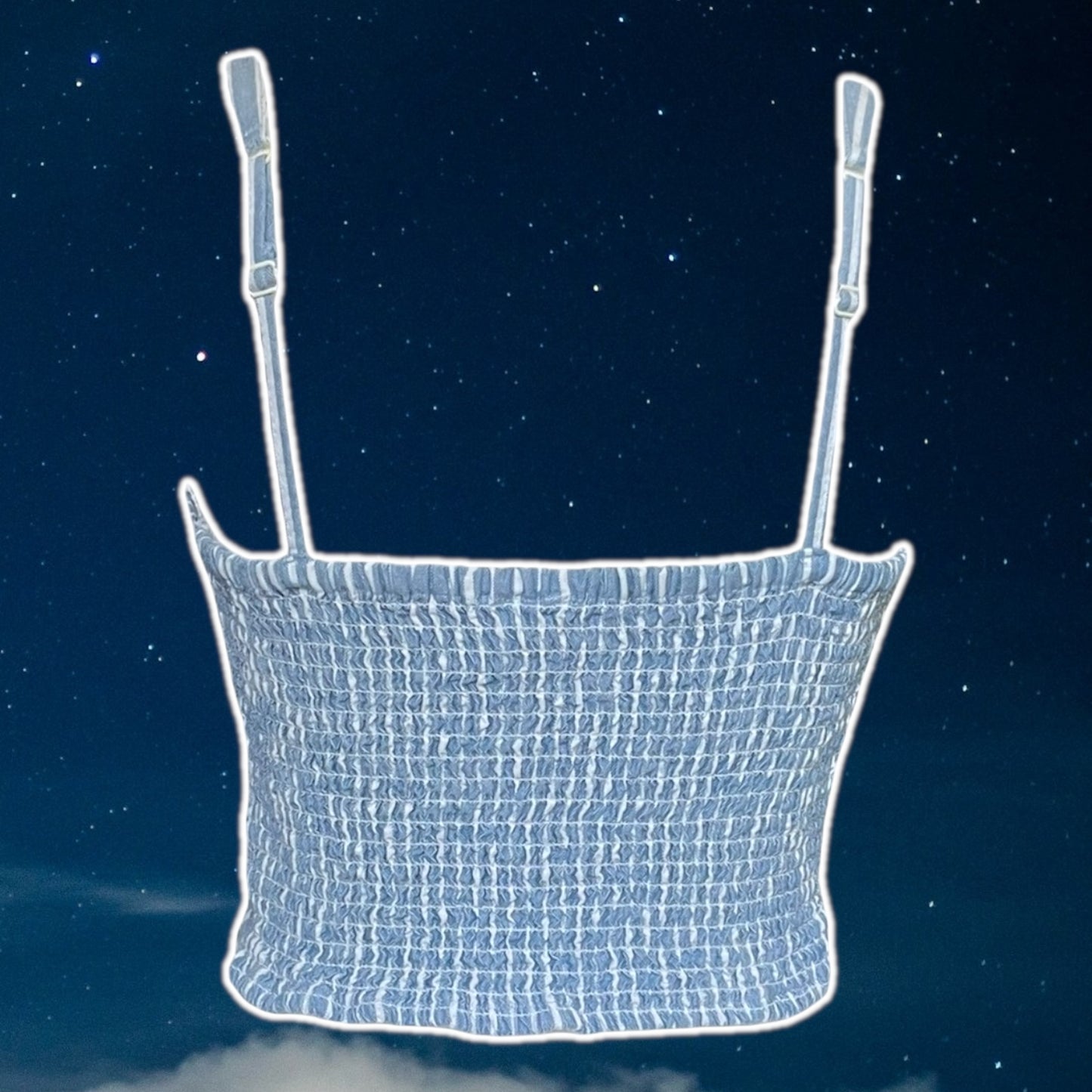Blue & White Cotton Pinstripe Crop Top - Size S