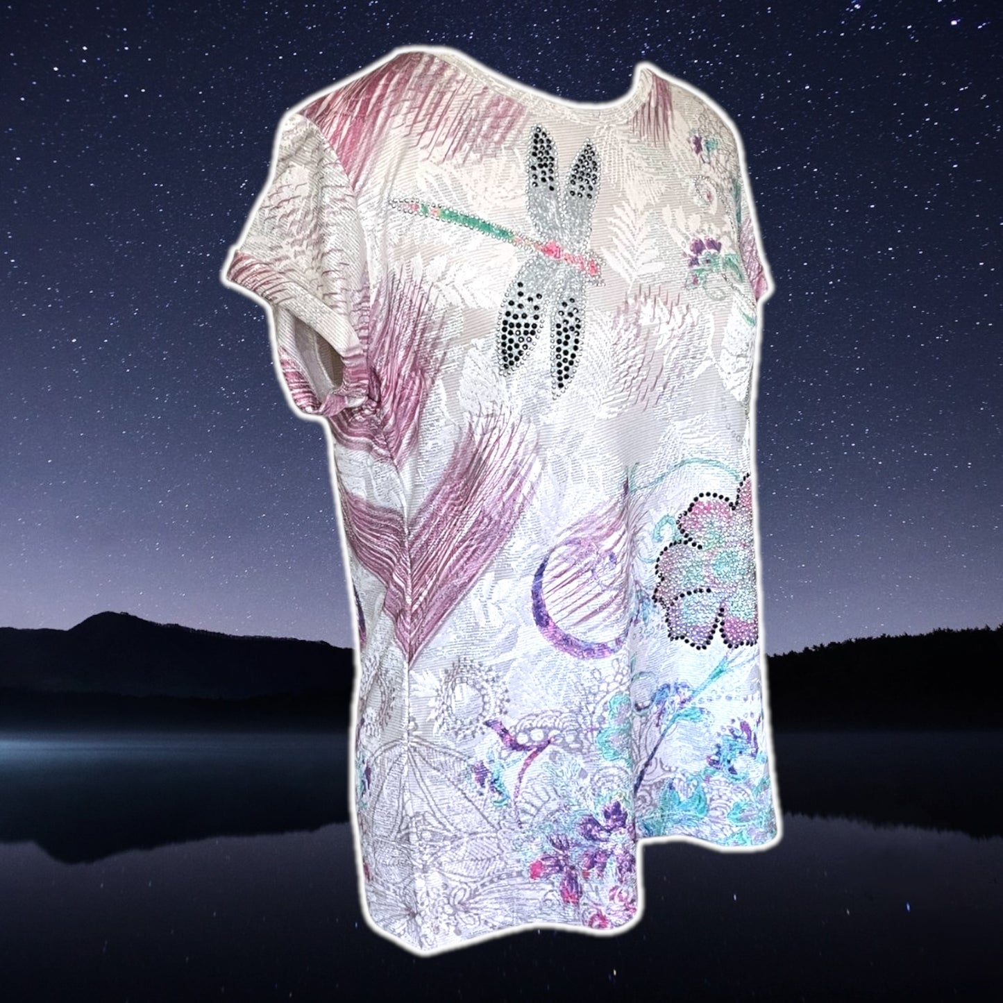 Dragonfly Bedazzled Cotton T-Shirt - Size L