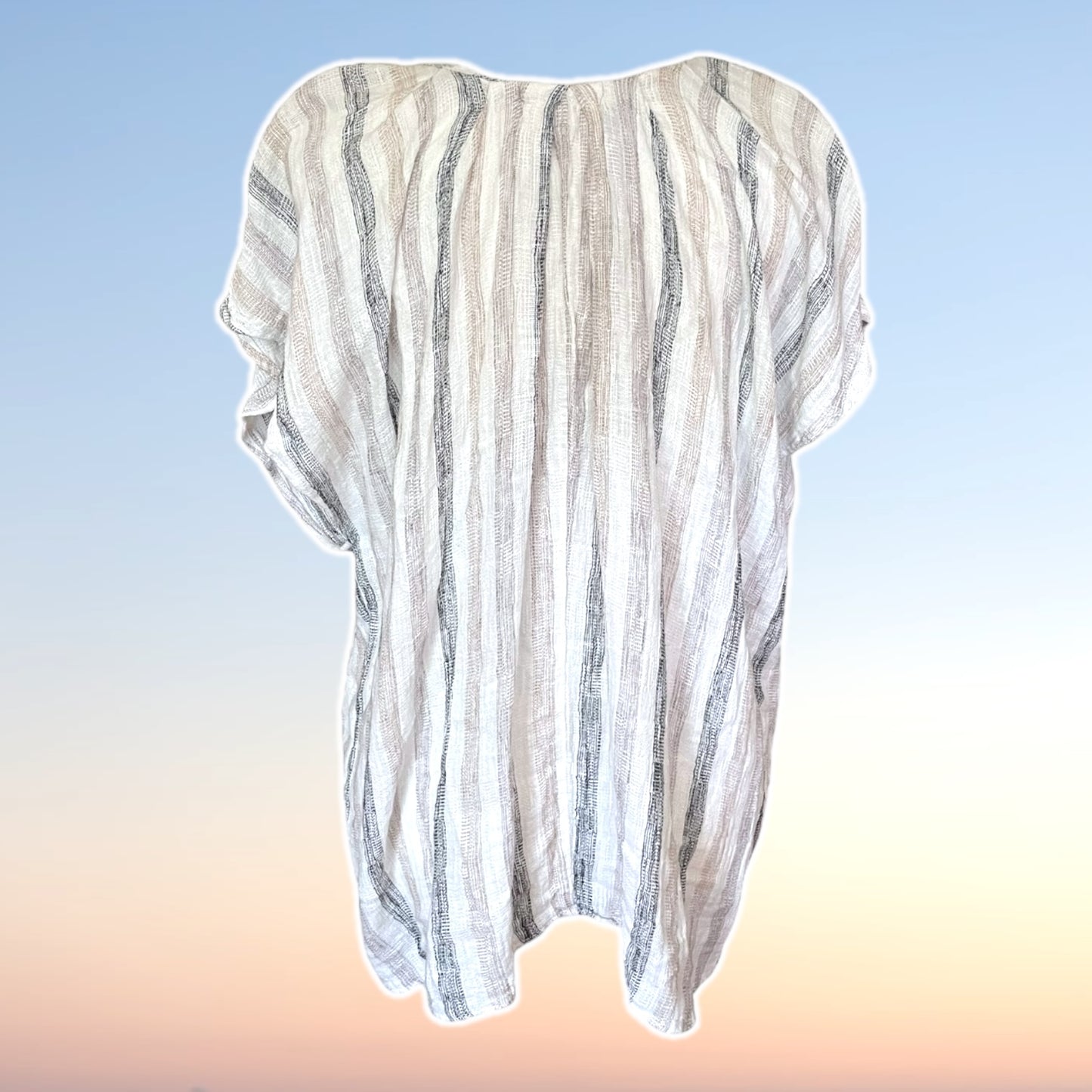 Beige & Grey Striped Linen-blend Button-up Blouse - Size M