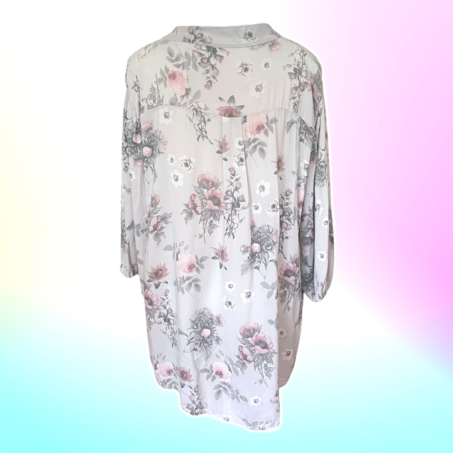 Gray Floral Italian Cotton Blouse - Size M