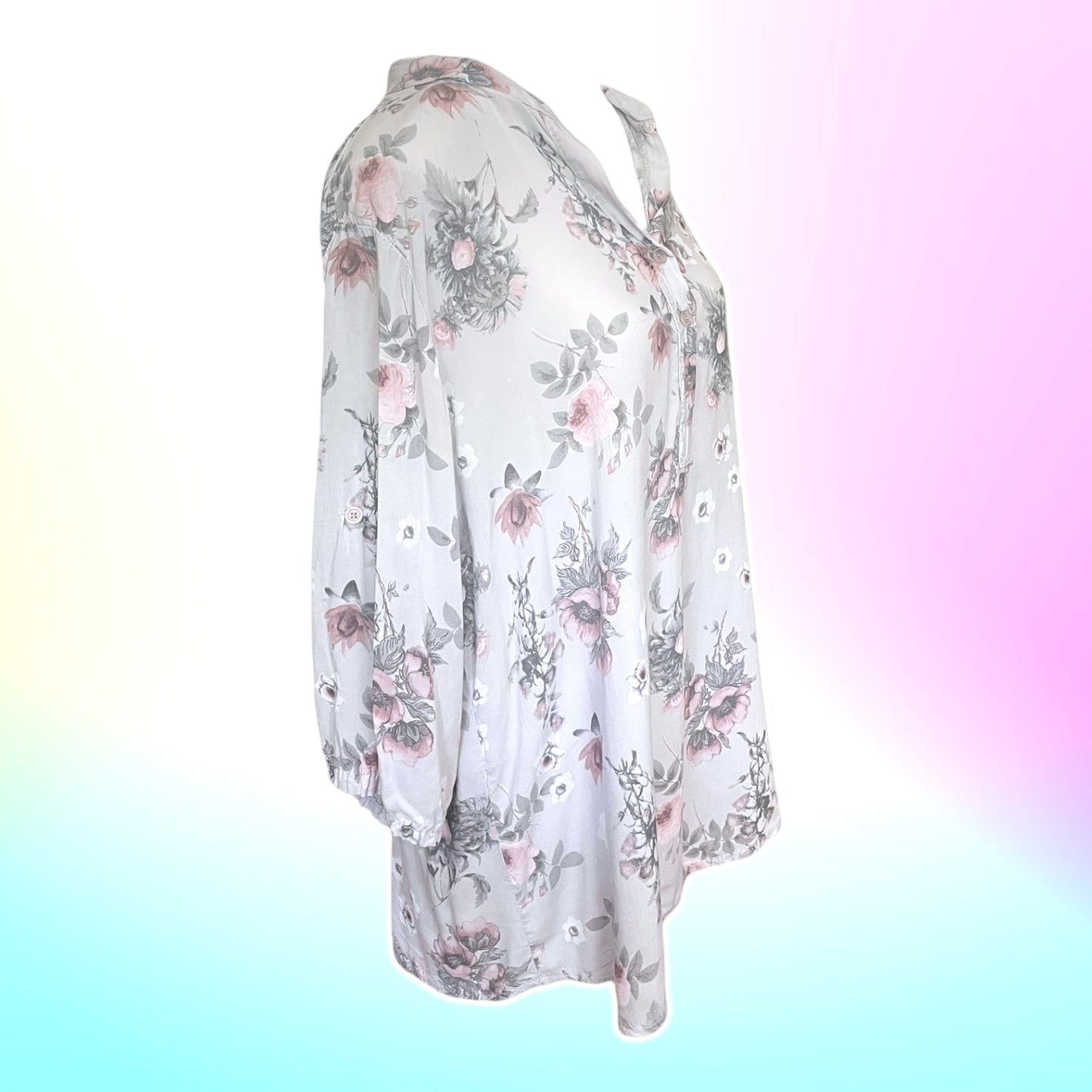 Gray Floral Italian Cotton Blouse - Size M
