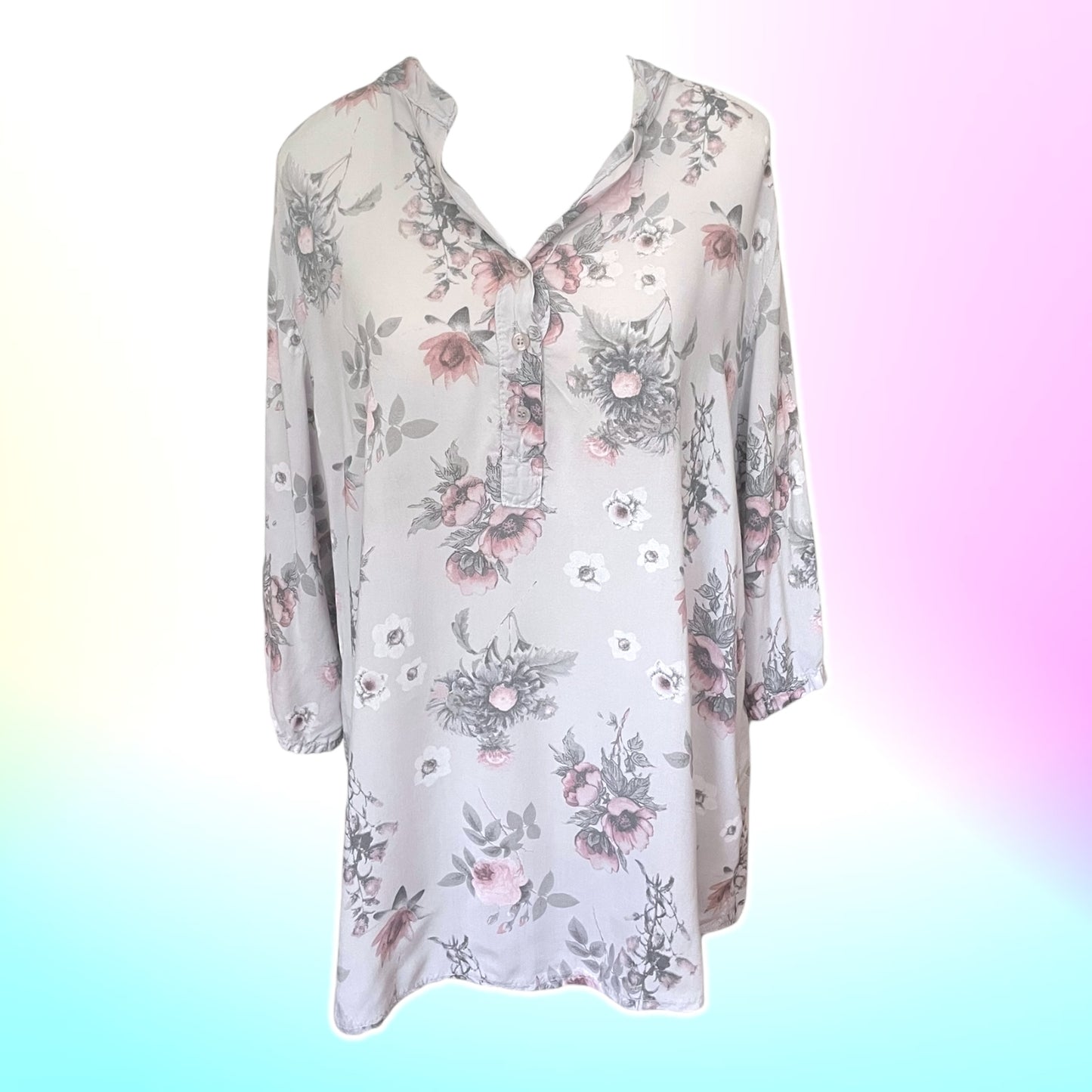 Gray Floral Italian Cotton Blouse - Size M