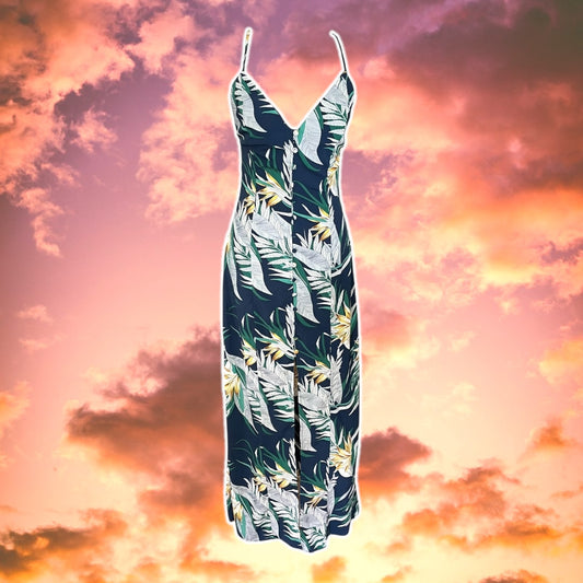 Black & Green Tropical Long Dress - Size S