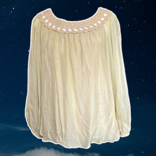 Mustard Yellow Boho 100% Silk Blouse - L