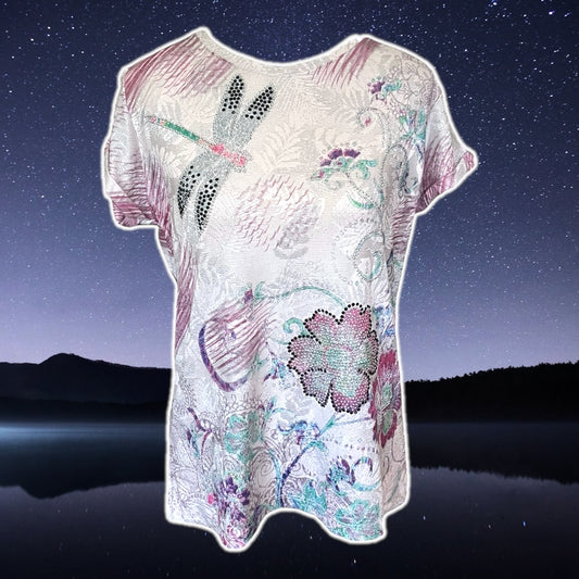 Dragonfly Bedazzled Cotton T-Shirt - Size L