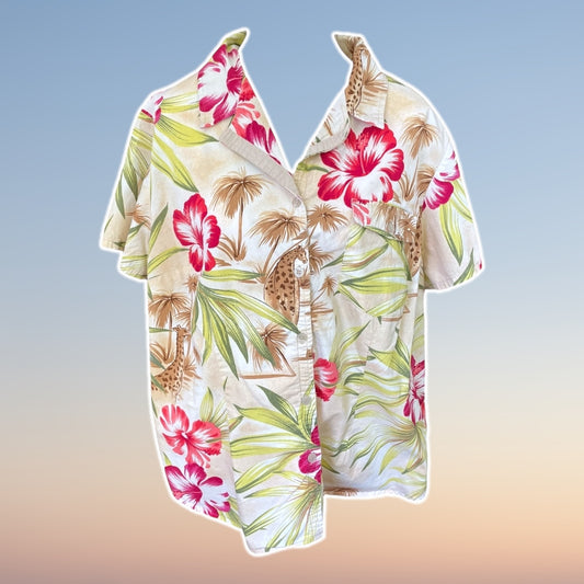 Hawaiian Print Shirt with Giraffes - Size XL