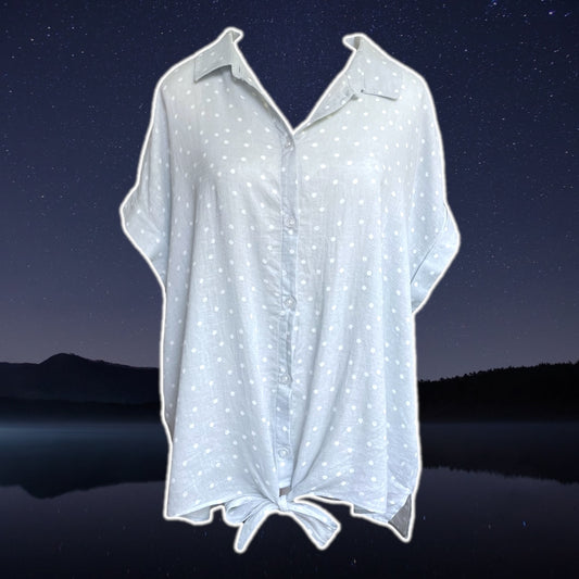 Baby Blue Linen-blend Polkadot Blouse - Size XL