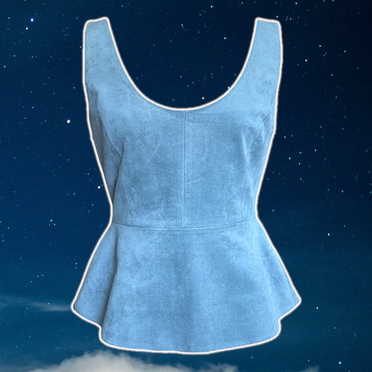 BCBG Faux Suede Blue Peplum Top - Size M