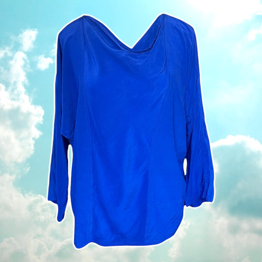 Royal Blue 100% Silk Blouse - Size M