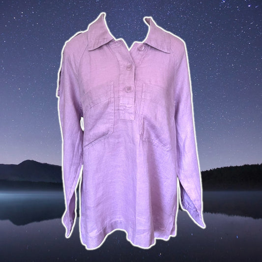 Purple 100% Linen Button-up Shirt - Size M